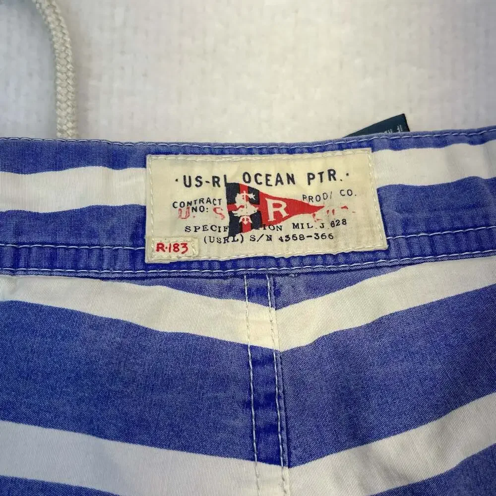 Polo Ralph Lauren US-RL Rescue Patrol Blue and White Striped Swim Trunks Sz 32